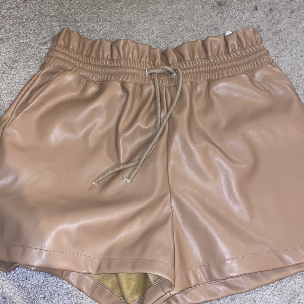 Taupe Leather Drawstring Leather Shorts